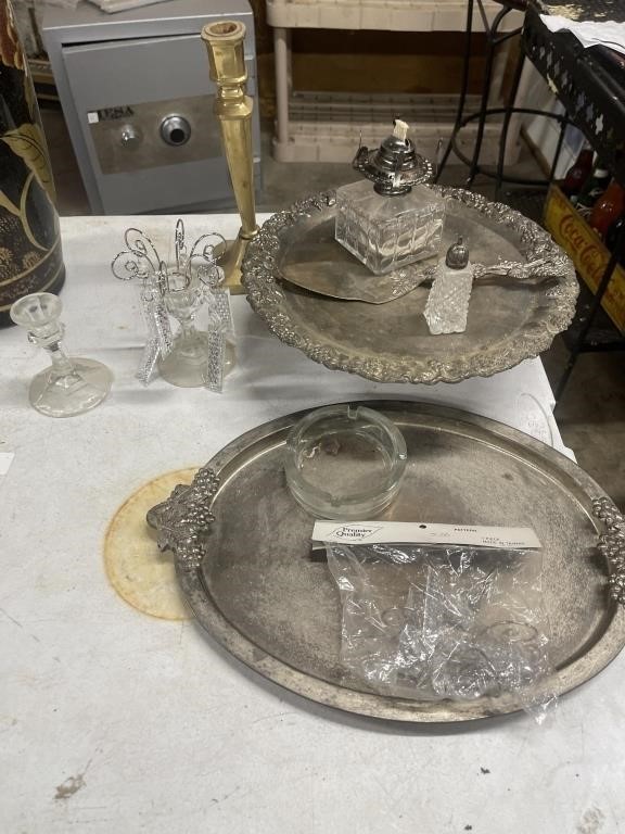 Silver Platter And Glass Lot