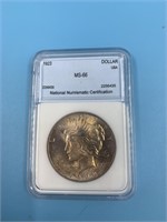 1923 silver Peace dollar MS66 by NNC