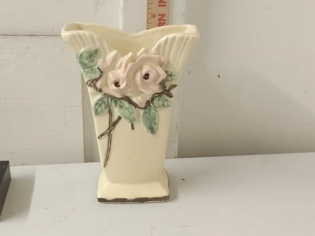 1940's McCoy Pottery Wild Rose Fishtail 8" vase