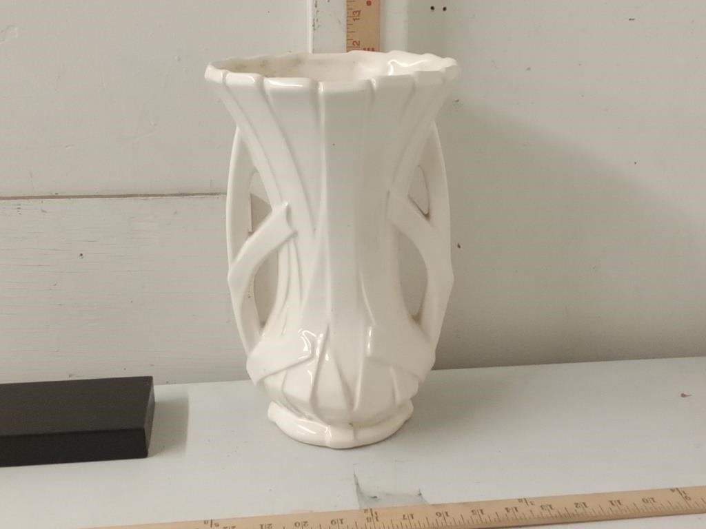 1940's McCoy Pottery 12" white strap vase