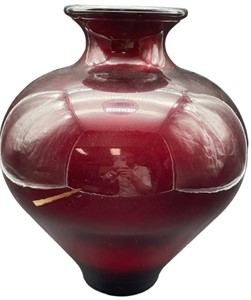 RED GLASS VASE WITH GOLDEN RIM