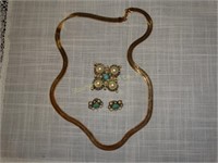 Monet gold tone 22" necklace, clip on earrings &