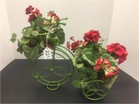 GREEN BICYCLE PLANTER WITH  SILK PLANTS