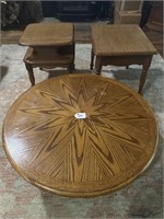 ROUND COFFEE  AND 2 END TABLES