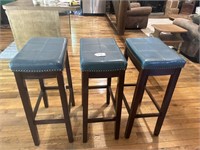 3 LEATHER TOP STOOLS- 32 INCHES TALL