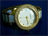 GENEVA 13807 WATCH GOLD TONE & WHITE OPAQUE LINK