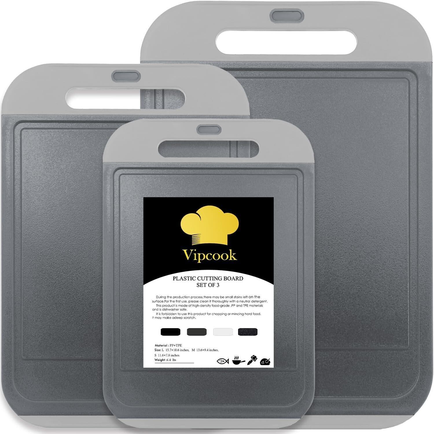 Plastic Cutting Boards 3Pcs BPA Free (Gray)