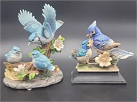 (2) Ceramic Blue Bird & Baby Bird/s Figurines