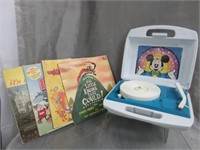 Mickey Mouse Record Player & 4 Records -Works