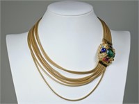 Vintage High End Metal Mesh Necklace w/ Gems