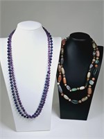 3 Natural Stone Bead Necklaces: Amethyst, Agate