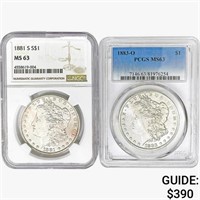 [2] Morgan Silver Dollars PCGS/NGC MS63 [1881-S,