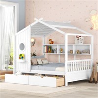Wooden Full Size House Bed with 2 Drawers,Kids