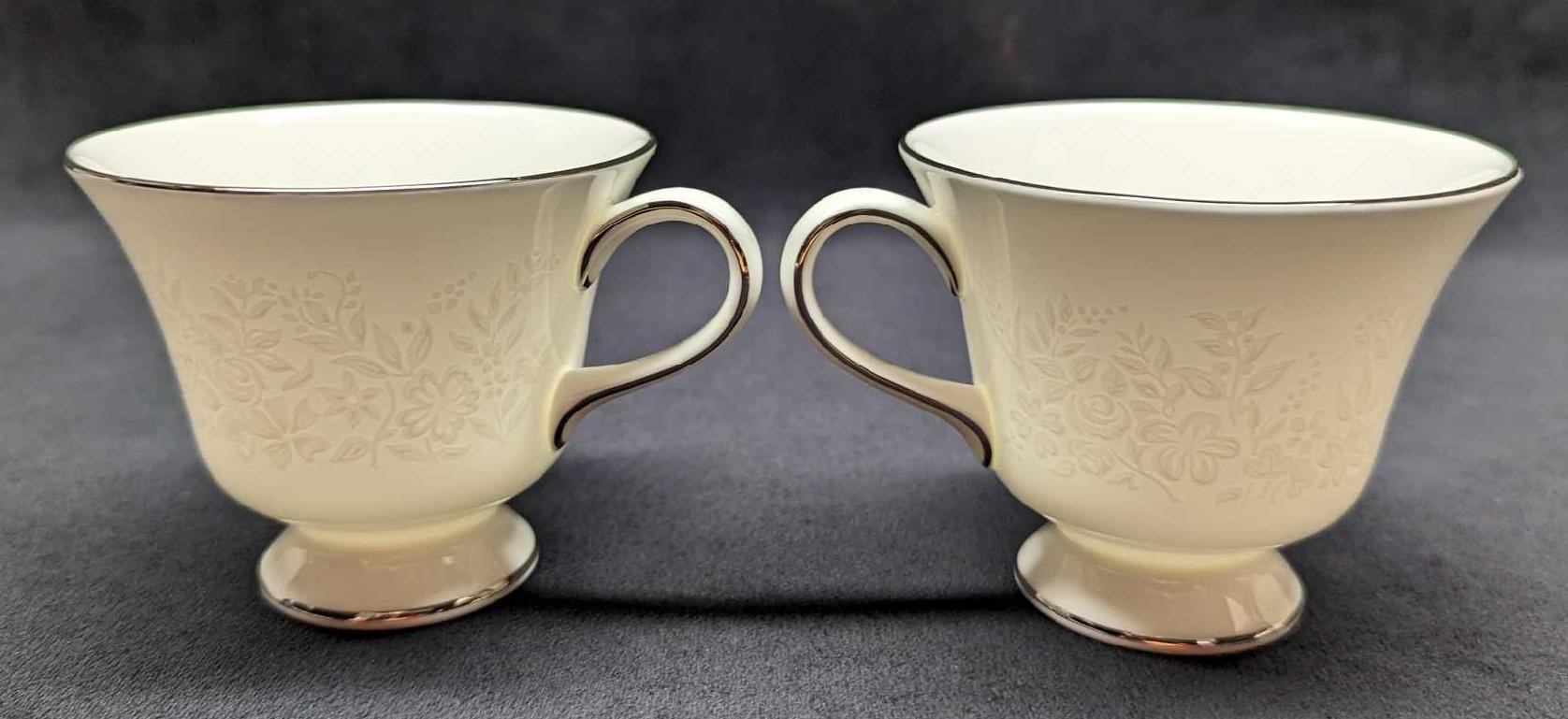 2 Wedgwood China Silver Ermine Contour Footed Cups