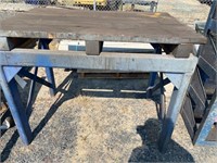 Metal Shop table, wooden top,7'LX2'7"W