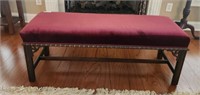 ORIENTAL STYLE UPHOLSTERED CARVED BENCH