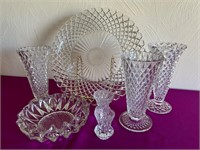 Indiana Glass Crystal Vases, Platter, Fruit Bowl +