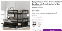 HH72997 Bunk Bed w/Twin Trundle  3 Drawers
