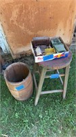 24” stool, nail keg and other