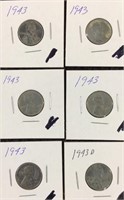 6 Steel Pennies .. 5 - 1943, 1 - 1943D