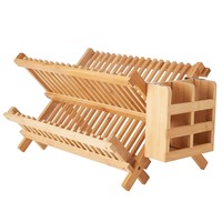 Worthyeah Bamboo Dish Drying Rack, 2 Tier Collapsi