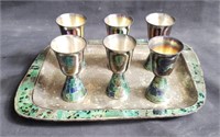 Vintage silver plated shot glass set with tray