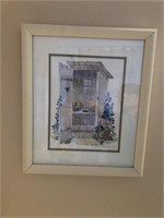 Vintage Outhouse Print signed by Sarah Malin