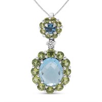 18k Wgold 5.37ct Topaz, Peridot & Diamond Necklace