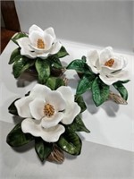 3 porcelain magnolia flowers