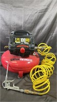 Powered on Central Pneumatic 3 gallon oil less