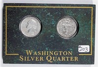 1964 & 1964-D  Washington Quarters in display