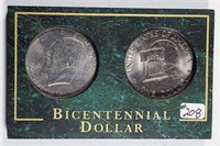 1976 & 1976-D  Eisenhower Dollars in display
