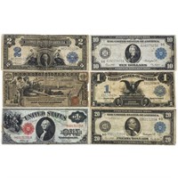 LOT OF (6) MIXED LARGE SIZE NOTES 1896-1917