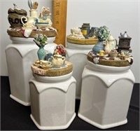 Set of 4 Ceramic Canisters 3D Tea Time Lids