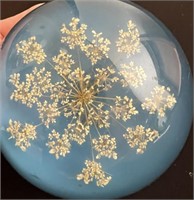 Blue Dome Shaped Acrylic Paperweight Dried Flowers