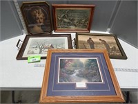 Assorted framed prints; some may be antique; 1 is