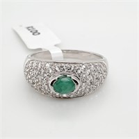 $300 Silver Emerald  And White Topaz(1.6ct) Ring