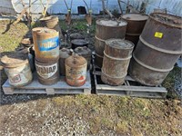 (2) pallets with vintage metal buckets and metal