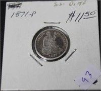 1871 SEATED DIME VG