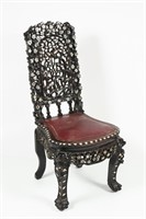 CARVED CHINESE MOTHER OF PEARL INLAID CHAIR