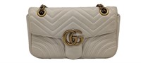 GG White Quilted Leather Half-Flap Purse