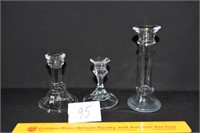 Lot of 3 Vintage Glass/Crystal Candle Holders