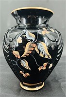 Fenton Ebony Hp Feather Vase By Jk Spindler