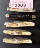 Five vintage advertising pocket knives