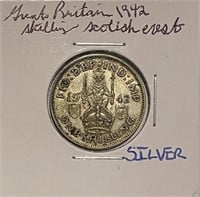 Great Brit. 1942 Silver Shilling Scot. Crest