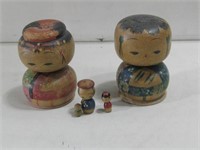 Five Assorted Vtg Japanese Kokeshi Dolls