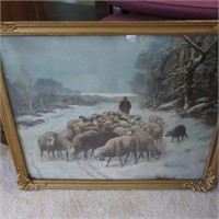 Beautiful Old Print Framed-Sheep Herder