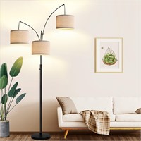 Dimmable Floor Lamp  Arc  Beige Shades  3 Lights
