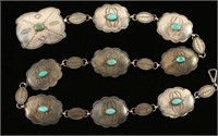 Navajo Turquoise & Silver Plate Concho Belt