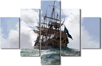 Norse Pirate Ship Art Black/White (60Wx40H)